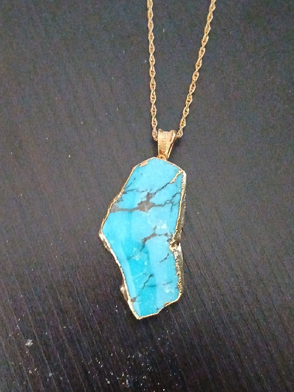 Gold-Trim Turquoise Stone Pendant Necklace - Women Jewelry